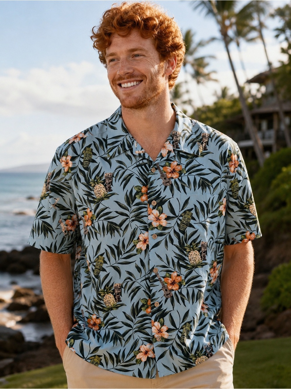 Quiksilver Edition Hawaiian Shirt Mens L Blue Tropical Aloha Coastal Cotton